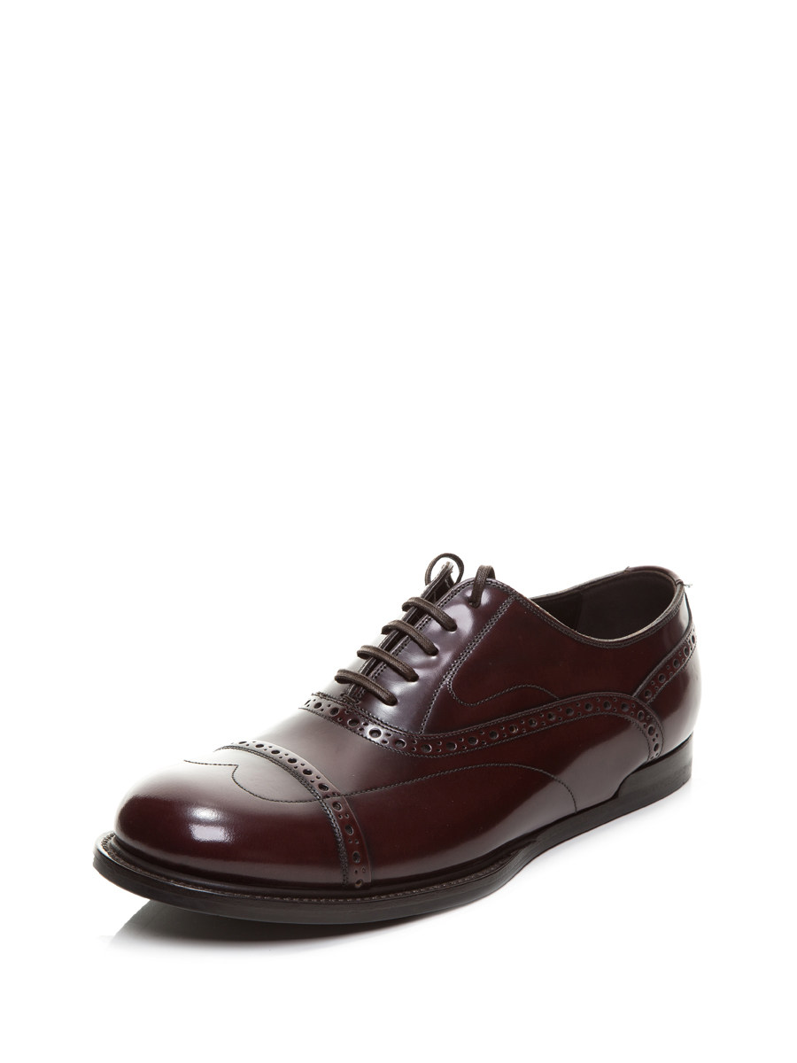 Dolce&Gabbana 酒红色镂空雕花休闲皮鞋