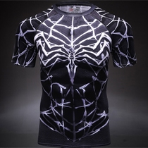 New Spider-Man Bodysuit Gym Exercise Running Training Clothing Stretch Quick Dry Sports Short Sleeve T-shirt Men