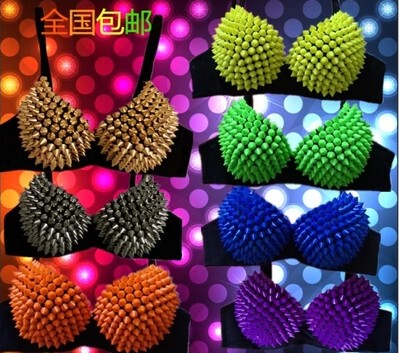 New Sexy Studded Push-Up Underwire Bra for Nightclub Ds Singer Performance, Dance Performance Bra, Fluorescent Lingerie