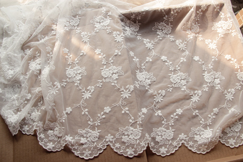 Handan clothing embroidery mesh gauze fabric white gauze curtain lace handmade fabric width 1.2m special price