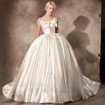 Large trailing satin bridal wedding dress 2021 new court retro slim slim bandeau with lace jacket