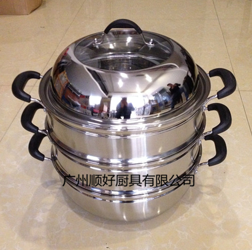 Double-bottom thickened three-layer steamer stainless steel wok steamer double-layer three-layer large steamer three-layer steamer 38CM