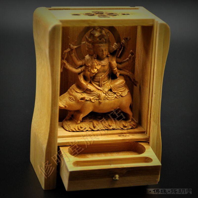 修明堂 包邮开光摩利支天佛母菩萨 唐密摩里支天竹木黄杨木小佛龛