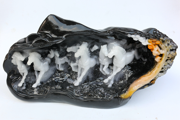 Eight Matu natural stone ornamental large stone Living room jade Original stone carving ornaments imitation Dushan jade