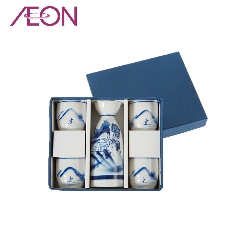 【aeon】日本美浓烧酒器套装 和风染色山水画 陶瓷酒具5件套