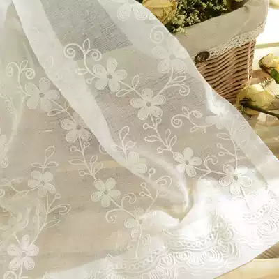 Pastoral bedroom living room embroidered gauze cotton and linen white gauze white sand Roman curtain finished white gauze curtains