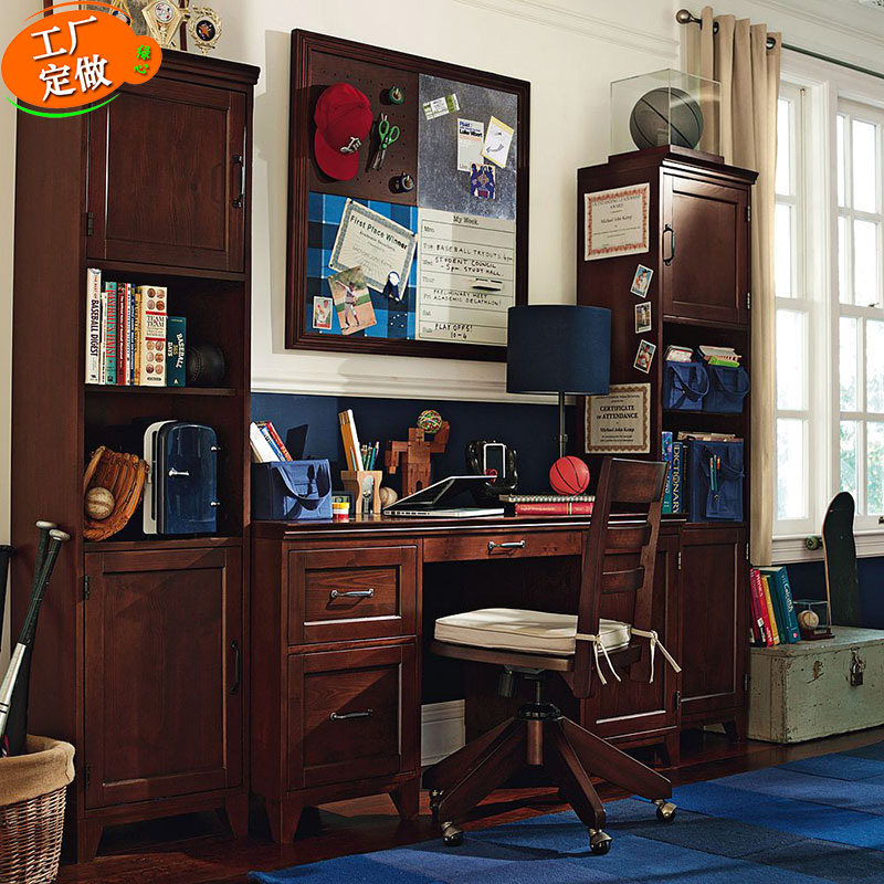 Custom-made large American solid wood combination bookcase retro oak bookshelf simple desk fashion multifunctional locker - Taobao