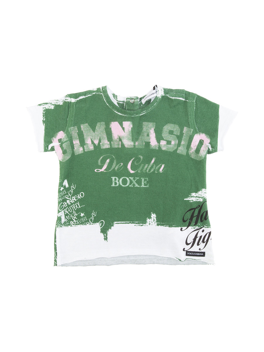 Dolce&Gabbana 草绿色字母饰拼接圆领T恤
