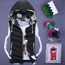 Lovers clothing down cotton waistcoat for autumn and winter Korean version Chakan shoulder jacket between men and women Thickened Lian Hat waistcoat Waistcoat Cotton Vest
