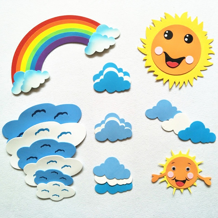 Primary kindergarten decoration environment layout foam clouds foam clouds rainbow sun star wall stick
