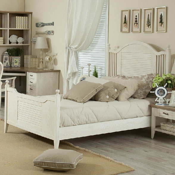 Custom fashion American style 1 8 meters solid wood double bed 1 5 retro oak bed 1 2 simple children's bed princess bed