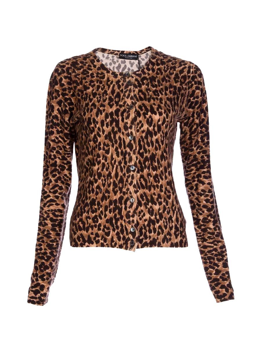 Dolce&Gabbana 棕色豹纹圆领开襟上衣