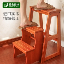 Solid wood ladder stool Multi-functional household ladder Indoor thickened folding dual-use three-step small steps Stair chair climbing stool