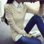 Mùa thu mới của phụ nữ Hàn Quốc Mặc mỏng giả hai áo len áo len áo thun nữ đáy áo thủy triều - Áo / áo thun áo phông nữ đẹp
