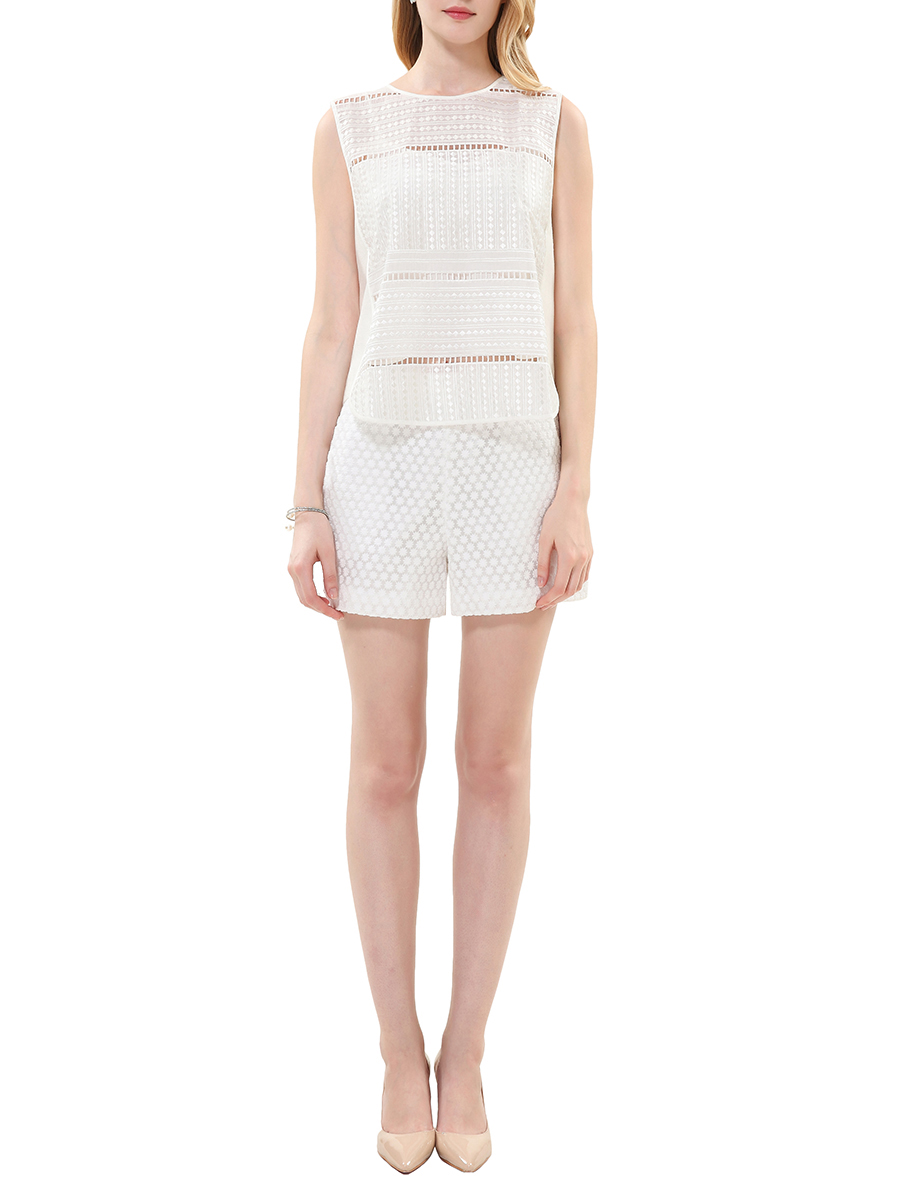 JESSICA 白色拼接镂空无袖上衣
