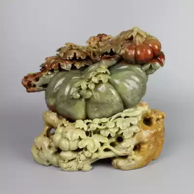 Qingtian stone carving large ornaments South golden melon Red frozen exquisite natural fruit pure handicraft home vegetable decoration new products