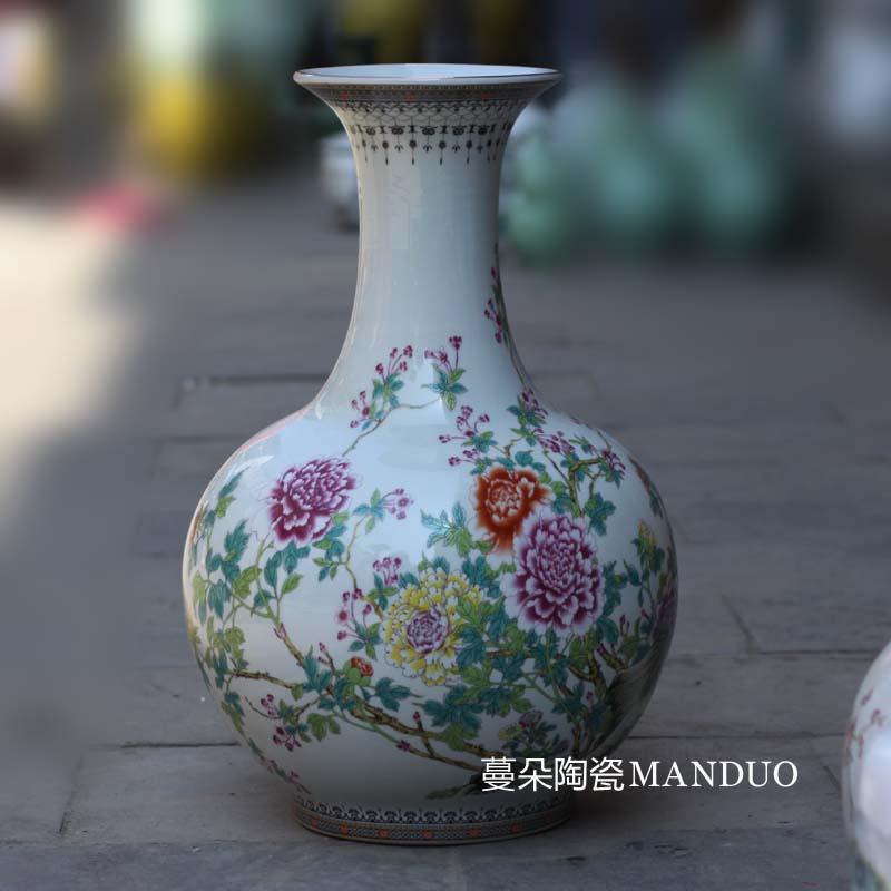 Jingdezhen landscape design ceramic ceramic furnishing articles furnishing articles study refinement peony peony peacock 50 to 60 cm