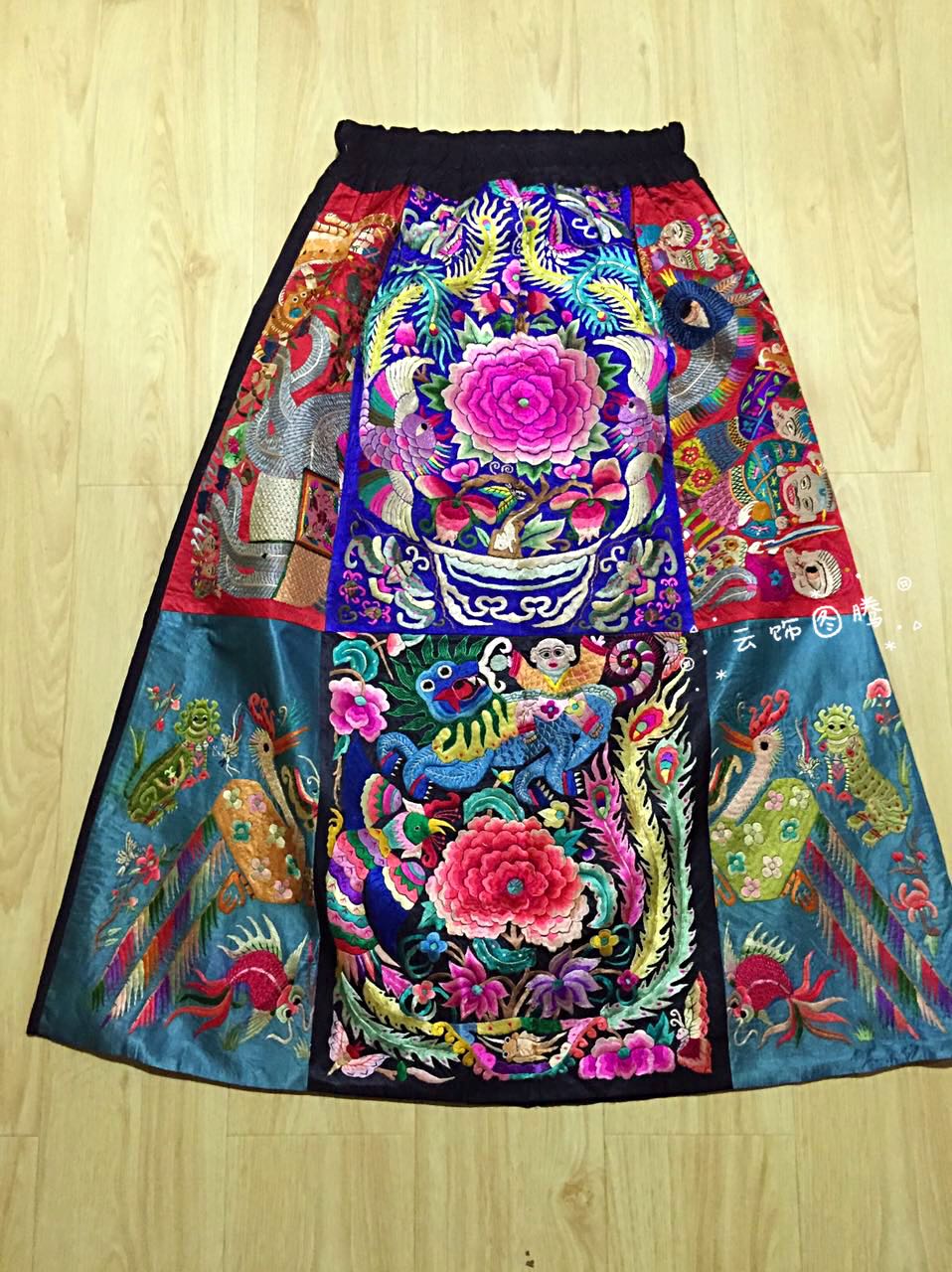 Cloud decoration totem original women's spring new long dress ethnic style hand embroidery broken thread embroidery retro thin skirt skirt