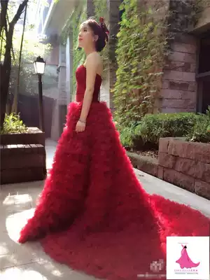 Bride wedding gauze dress 2021 New thin elegant simple trailing big red wedding dress go out yarn main wedding dress