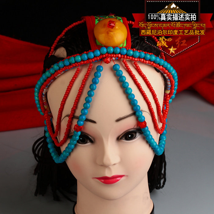 Tibetan Red Pure Handmade with Tibetan Hair Accessories Hair Stirrup National Featured Clothing Accessories Stage Performance Braid Head Accessories