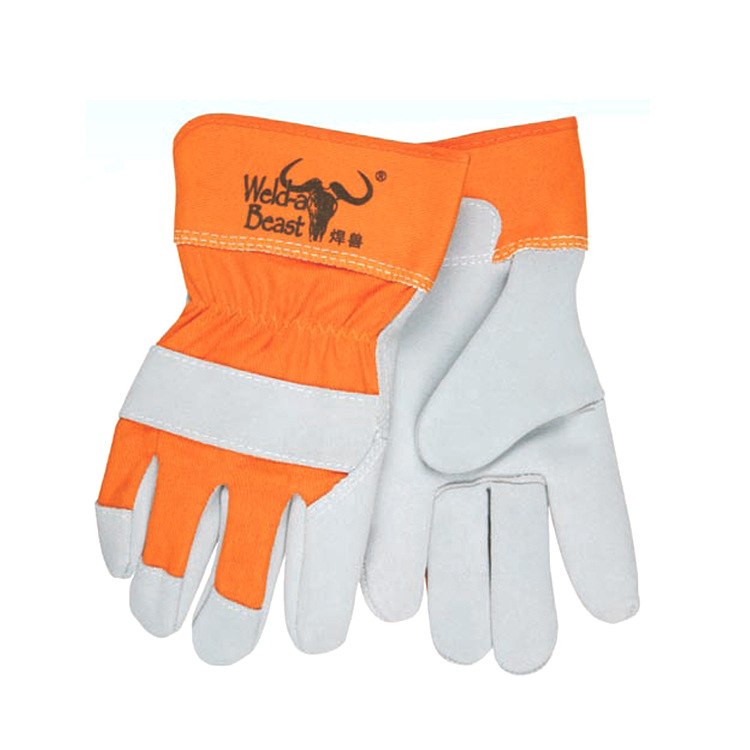 Welding beast 11300 Niu Two-floor B-level neck leather gloves full palm leather bracelet with dark oak 2 5 inches