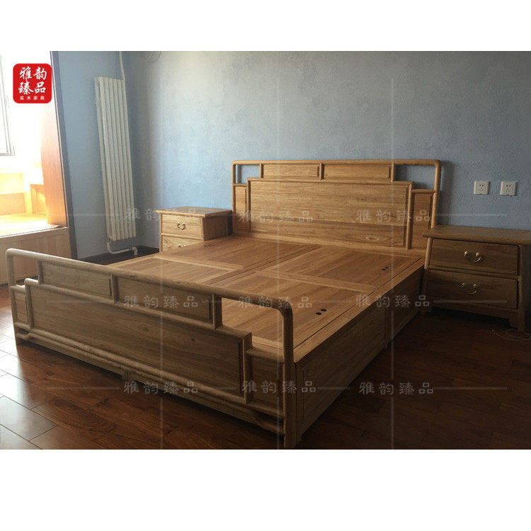 Old Elm Wood 1 5 1 8 m Multifunction Solid Wood Storage Box Body Bed Chinese Style Free Of Paint Economy Type Double Bed Set 
