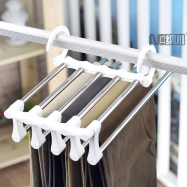 Nachuan pants rack five-in-one magic pants rack Stainless steel multi-function telescopic trouser rack Wardrobe multi-layer hanging pants clip