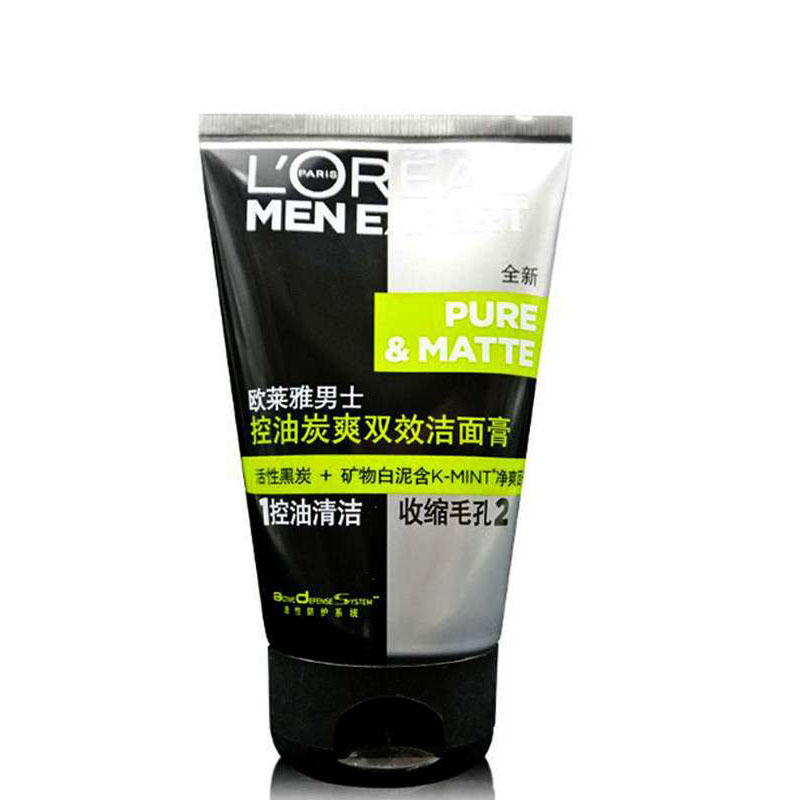 L＇oreal/欧莱雅男士洗面奶控油炭爽双效洁面膏100ml