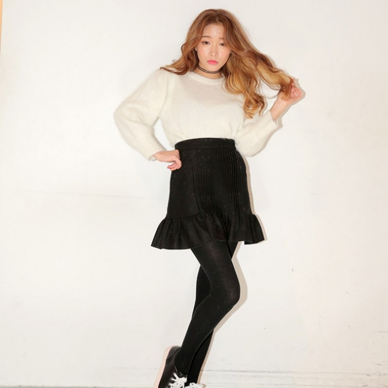 韩国stylenanda官方正品 可爱纯色泡泡袖安哥拉混纺针织衫-象牙色
