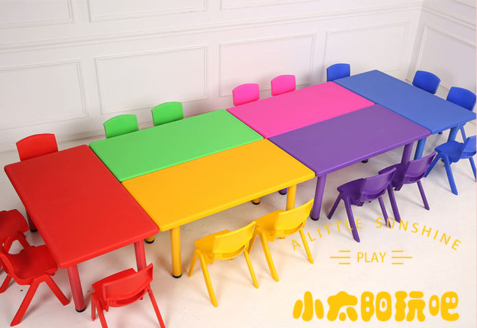 Special table and chairs for kindergartens 6-8 eight-person long table plastic table and chairs Children student table can lift