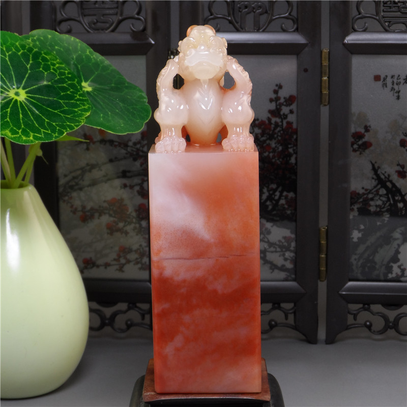 Golden Stone Seal Engraving Lao Stone Frozen Stone Boutique Ancient Beast Seal 3x3x10 Gift Zhang Shoushan Stone Batch Sale