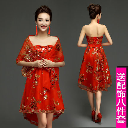 敬酒服红色2018新款夏季新娘结婚抹胸晚礼服