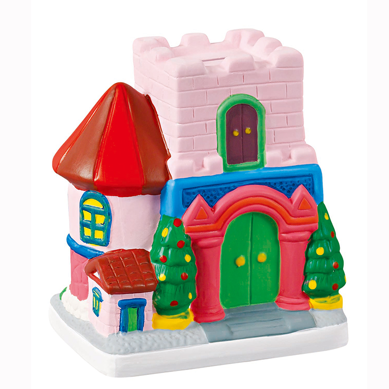 2016-3-84=19cm high-16cm wide-castle villa-cartoon plaster figure coloring white mold model for children