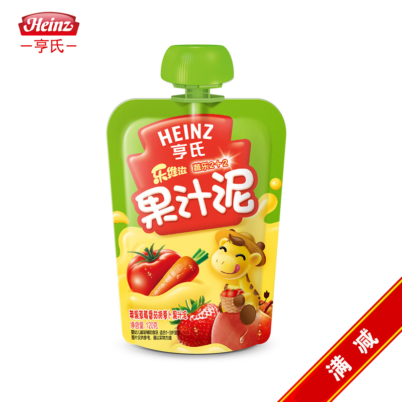 【天猫超市】亨氏/Heinz 蔬乐2+2 苹果草莓番茄胡萝卜果汁泥120g