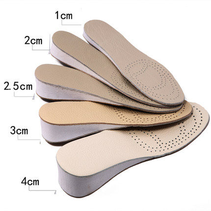 Double-sided cowhide leather sweat-absorbent breathable and comfortable invisible men's and women's inner heightened insole full pad 1-4cm