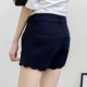 Quần short len ​​nữ mùa thu đông 2018 Phiên bản Hàn Quốc có phần gợn sóng dày là quần lửng và giày len nữ. quần sooc da nữ kết hợp với áo gì Quần short