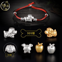 3D Hard Silver Apple 999 Silver Beaded Bracelet Accessories DIY Hand Woven Bracelet Jewelry Benedict Year Zodiac Dog