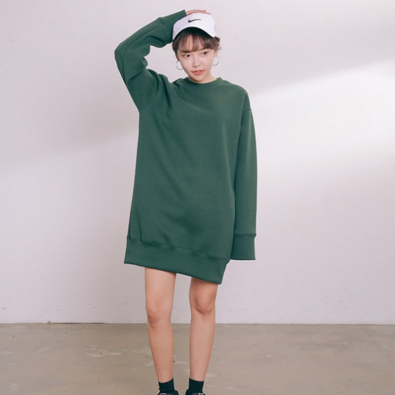韩国stylenanda官方正品 唯美纯色太空棉迷你连衣裙-绿色