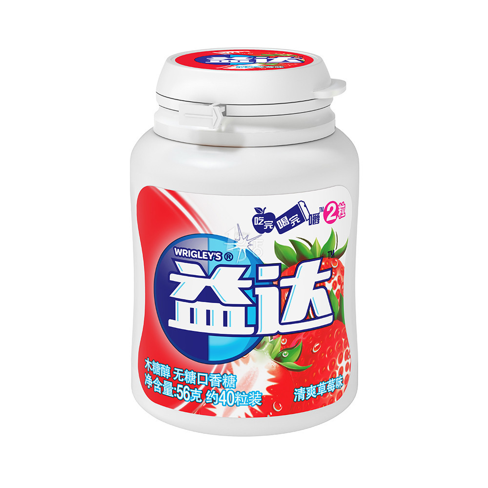 益达木糖醇清爽草莓味无糖口香糖56g/罐