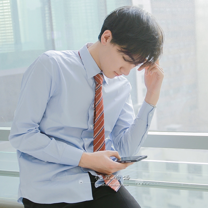 【梗豆物语】kyouko DK制服 男学生商务长袖衬衫 水色白领 情侣款