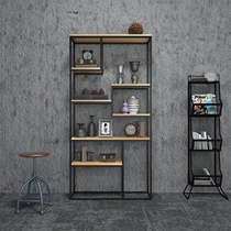 Industrial wind decoration cabinet Nordic living room office partition storage loft bookshelf custom iron solid wood floor screen