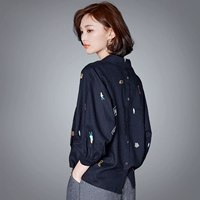 Áo sơ mi nữ bằng vải lanh Han Fan mùa xuân mới của phụ nữ làn sóng mới chín điểm tay áo cổ chữ V in áo thời trang hoang dã áo vải voan