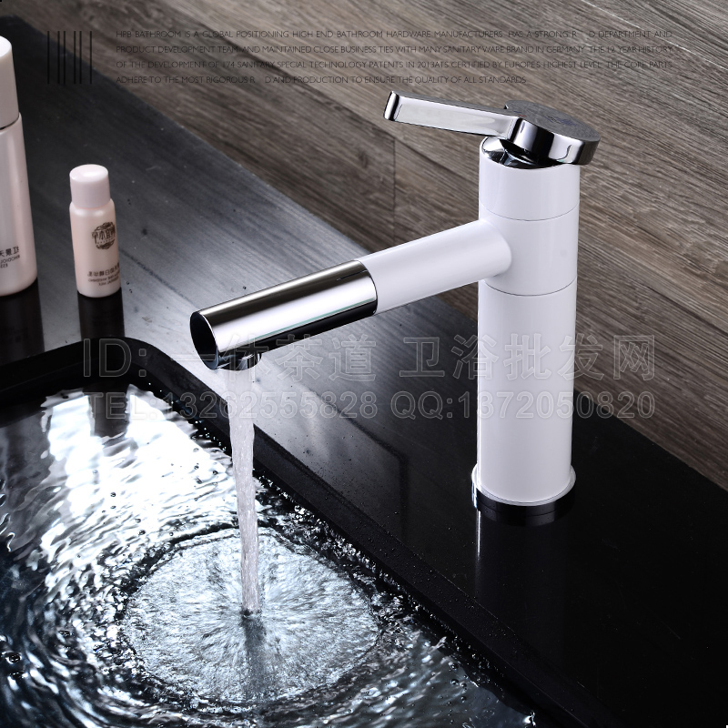 Single-hole double 360-degree rotating hot and cold water faucet washbasin art basin round washbasin full copper valve body