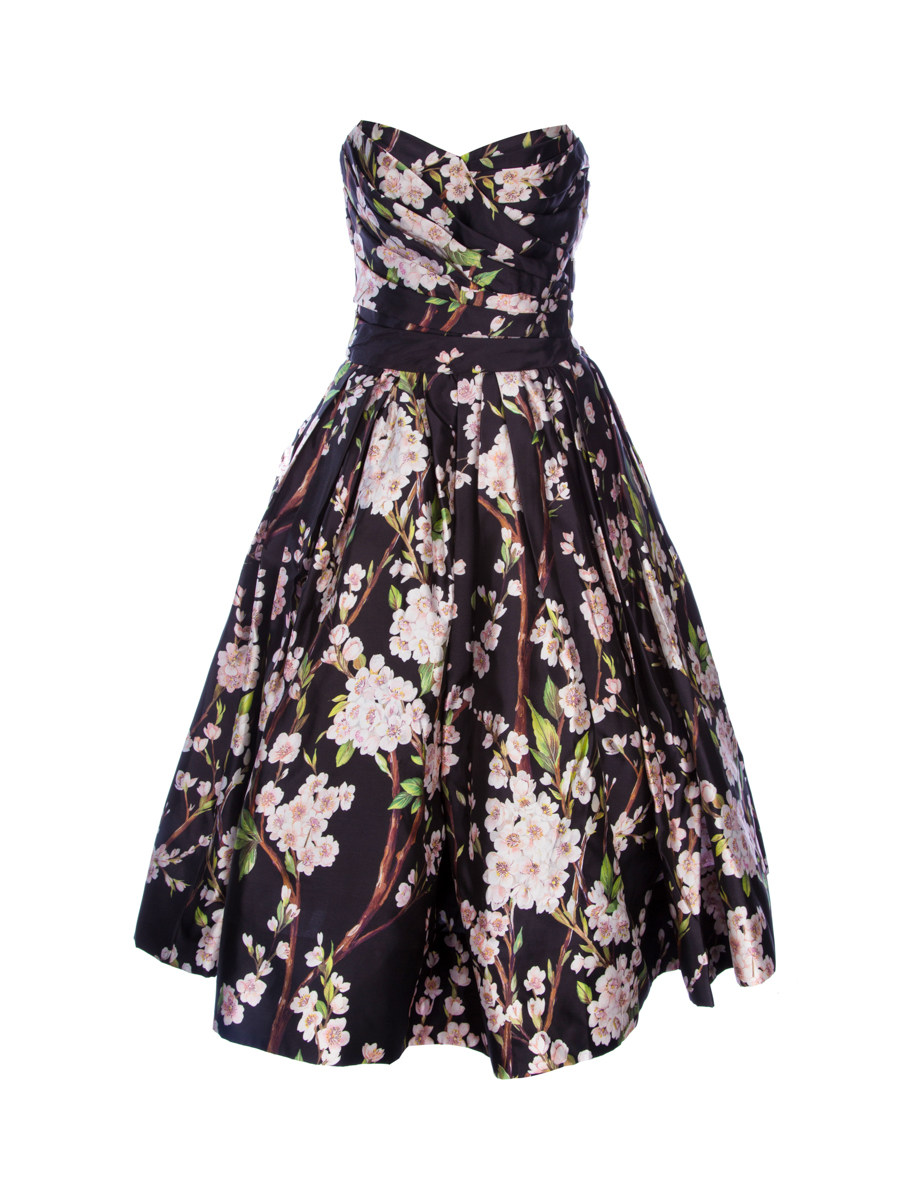 Dolce&Gabbana 黑底樱花印花轻礼服