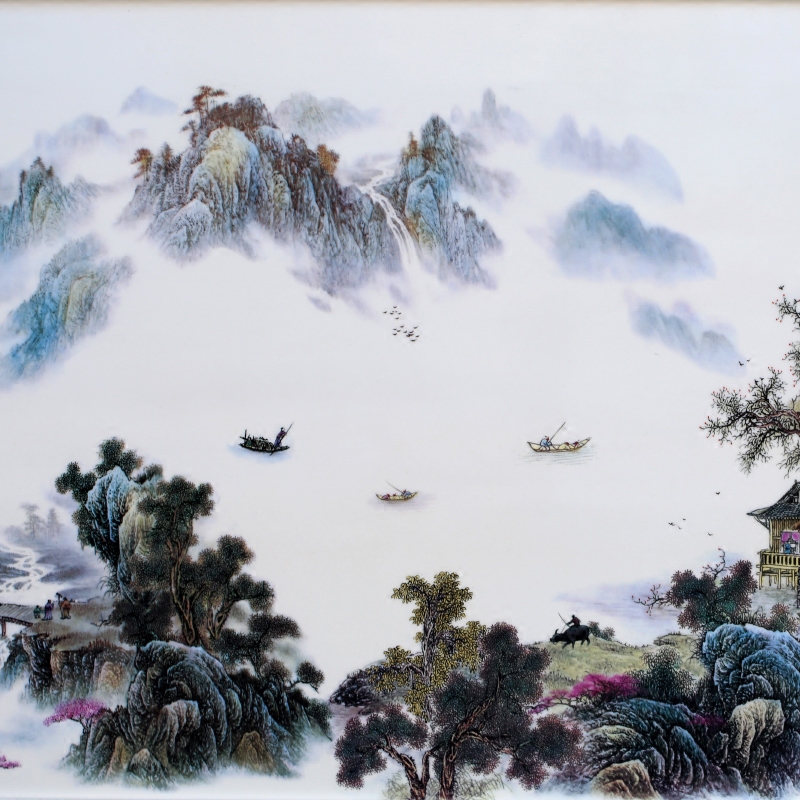 Misty rain jiangnan porcelain plate painting background of jingdezhen porcelain painting in the sitting room sofa set office wall adornment ceramics