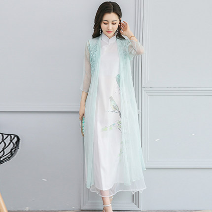 改良旗袍连衣裙女2018夏季新款女装以纯立领