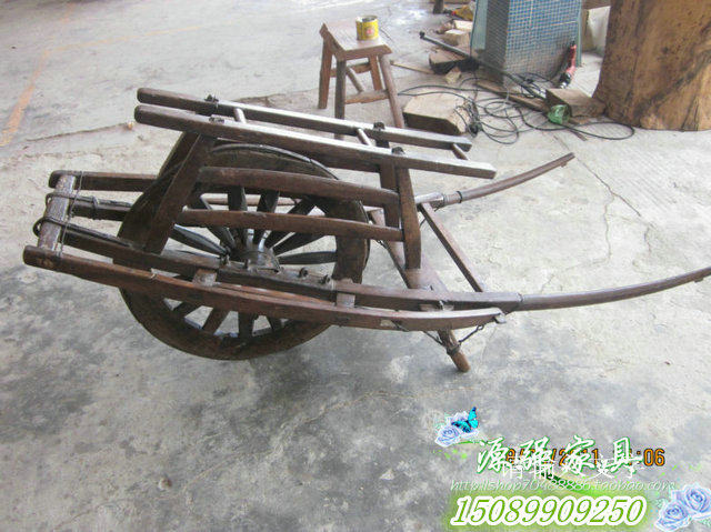 YQ067 Antique old handicraft unicycle handmade unicycle grass cart wooden film and television props retro ornament