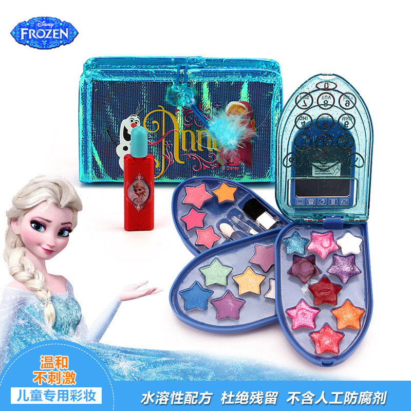 迪士尼冰雪奇缘儿童化妆品彩妆盒时尚手机化妆盒套装舞会玩具无毒