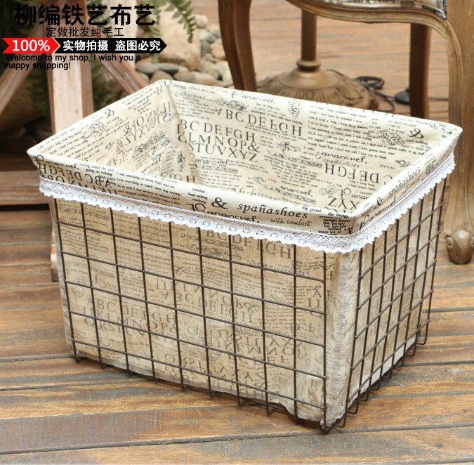 Iron art containing box containing box iron wire basket rust color for old basket Dirty Clothing Basket containing basket finishing box retro containing