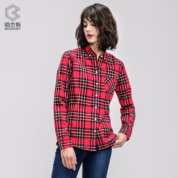 鲁泰佰杰斯 纯棉磨毛 女式长袖格子衬衫 天猫优惠券折后￥58包邮（￥98-40） 多色可选